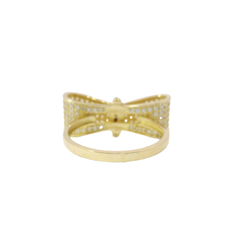 14KT Gold Ring Women's White CZ Stones Bow Shape with Plain Borders and Band