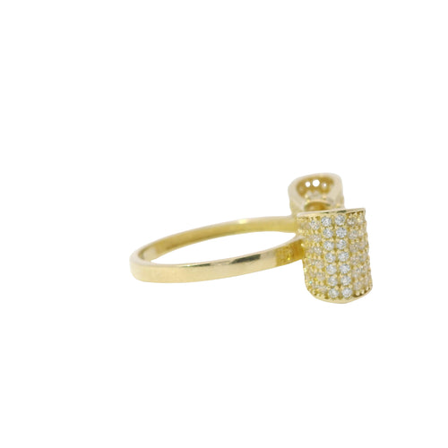 14KT Gold Ring Women's White CZ Stones Bow Shape with Plain Borders and Band