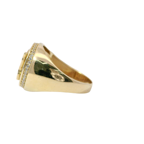 14KT Gold Ring Women's White CZ Stone Butterfly Coin with White CZ Stone Edge and Plain Band