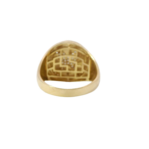14KT Gold Ring Women's White CZ Stone Butterfly Coin with White CZ Stone Edge and Plain Band