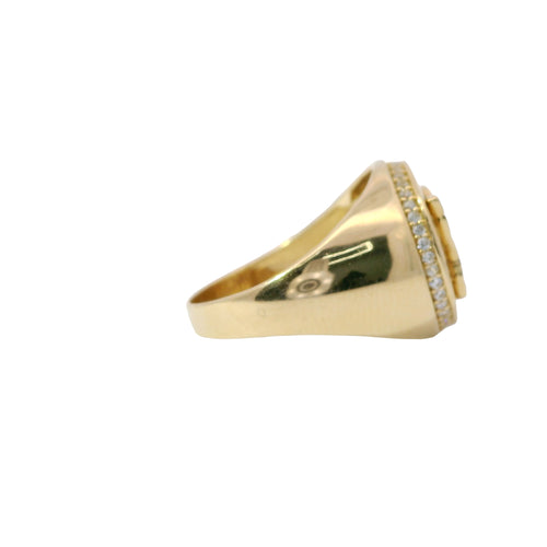 14KT Gold Ring Women's White CZ Stone Butterfly Coin with White CZ Stone Edge and Plain Band