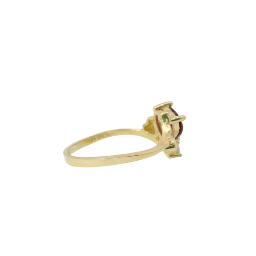 14KT Gold Ring Women's Red Heart Shape Center Next to White CZ Stone Hearts Bypass Band