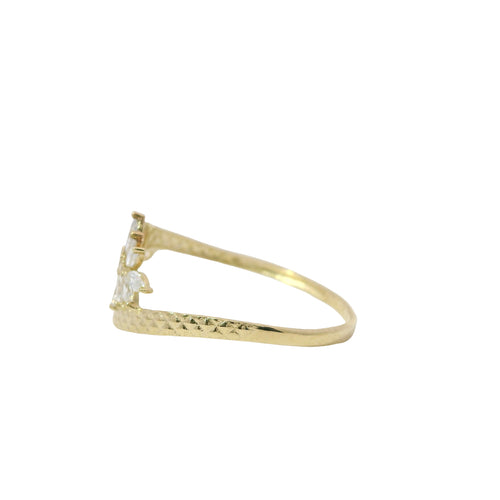 14KT Gold Ring Women's Light Weight White CZ Stone Snowflake Cluster with Nugget Bypass Band