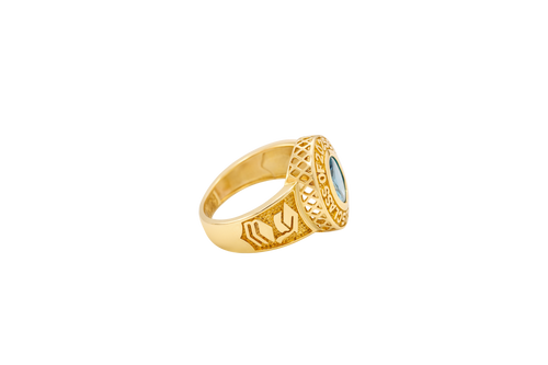 14KT Gold Ring Women's Turquoise "Class of 2025" Oval Center CZ Stone White Round CZ Stones Border Plain Graduation Hat/Books Band