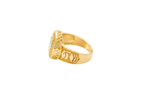 14KT Gold Ring Women's Turquoise "Class of 2025" Oval Center CZ Stone White Round CZ Stones Border Plain Graduation Hat/Books Band