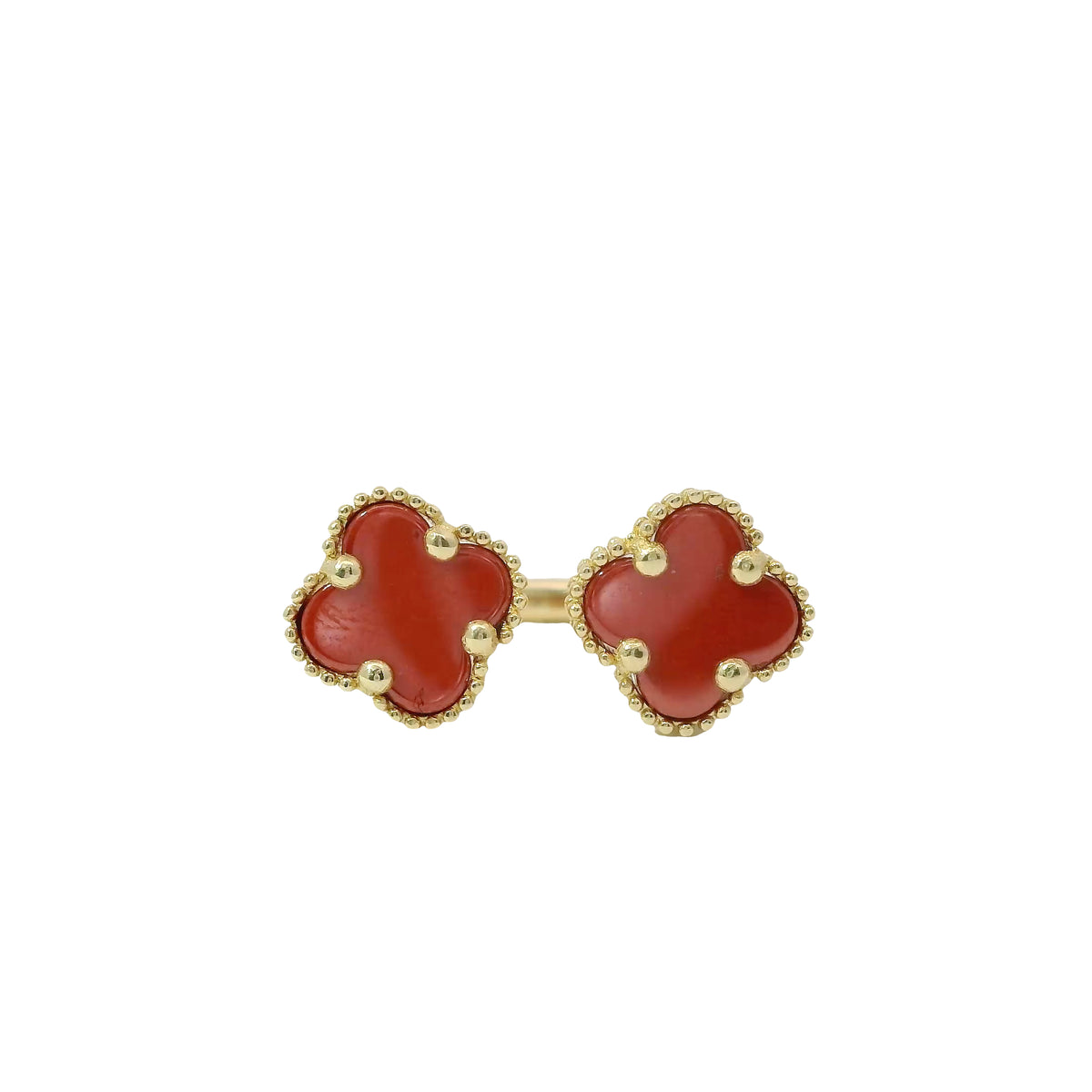14KT Gold Ring Women's Mini Double Red Clover with Split Band