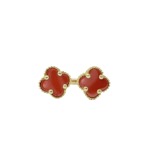 14KT Gold Ring Women's Mini Double Red Clover with Split Band