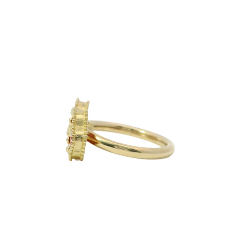 14KT Gold Ring Women's Mini Double Red Clover with Split Band