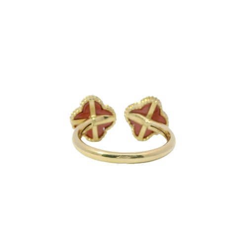 14KT Gold Ring Women's Mini Double Red Clover with Split Band