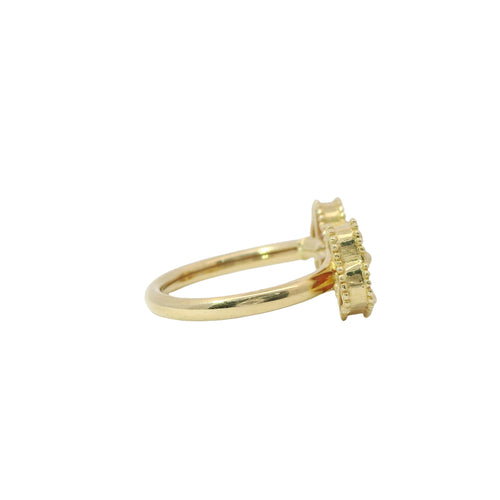 14KT Gold Ring Women's Mini Double Red Clover with Split Band