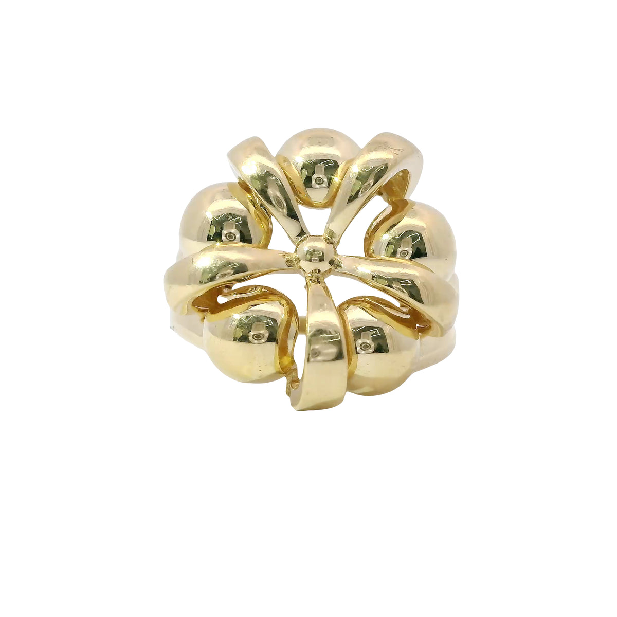 14KT Gold Women's Ring Plain Raised Fan Blade with 5 Blades/ 5 Round Bubbles Between Each Blade Split Shank Band