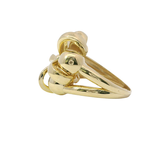 14KT Gold Women's Ring Plain Raised Fan Blade with 5 Blades/ 5 Round Bubbles Between Each Blade Split Shank Band