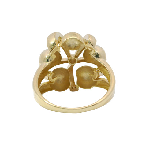 14KT Gold Women's Ring Plain Raised Fan Blade with 5 Blades/ 5 Round Bubbles Between Each Blade Split Shank Band