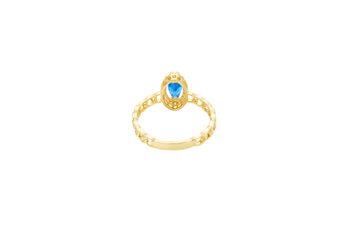 14KT Gold Ring Women's Marquise Navy Blue Center Stone with White CZ Stone Border Chino Band