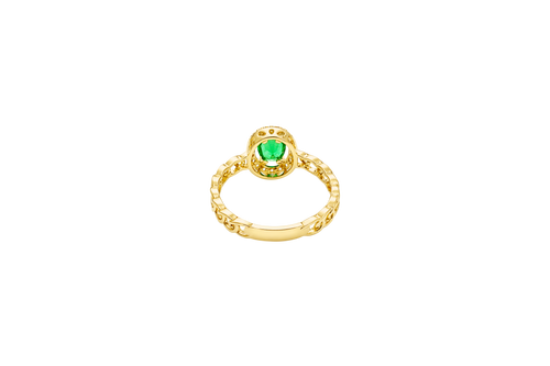 14KT Gold Ring Women's Oval Dark Green Center Stone with White CZ Stone Border Chino Band