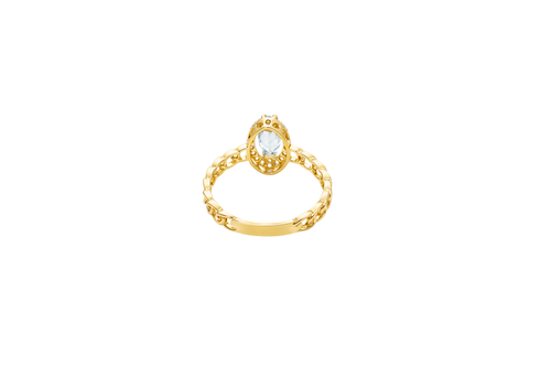 14KT Gold Ring Women's Marquise Light Blue Center Stone with White CZ Stone Border Chino Band