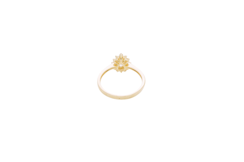 14KT Women's Gold Ring Flower Pear White Center Stone with White CZ Stone Petals Border Plain Band (check for duplicate)