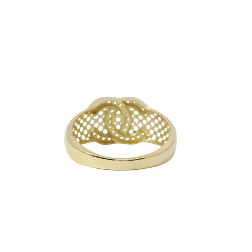 14KT Gold Ring Women's Two Tone White CZ Stone Honeycomb Lattice Band with Raised CC Cluster Center