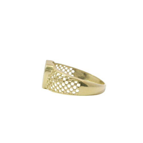 14KT Gold Ring Women's White CZ Stone Honeycomb Lattice Band with Raised Heart Cluster Center