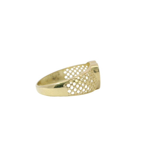 14KT Gold Ring Women's White CZ Stone Honeycomb Lattice Band with Raised Heart Cluster Center