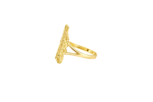 14KT Gold Ring Women's Medium Flat Labubu with Plain Split Band