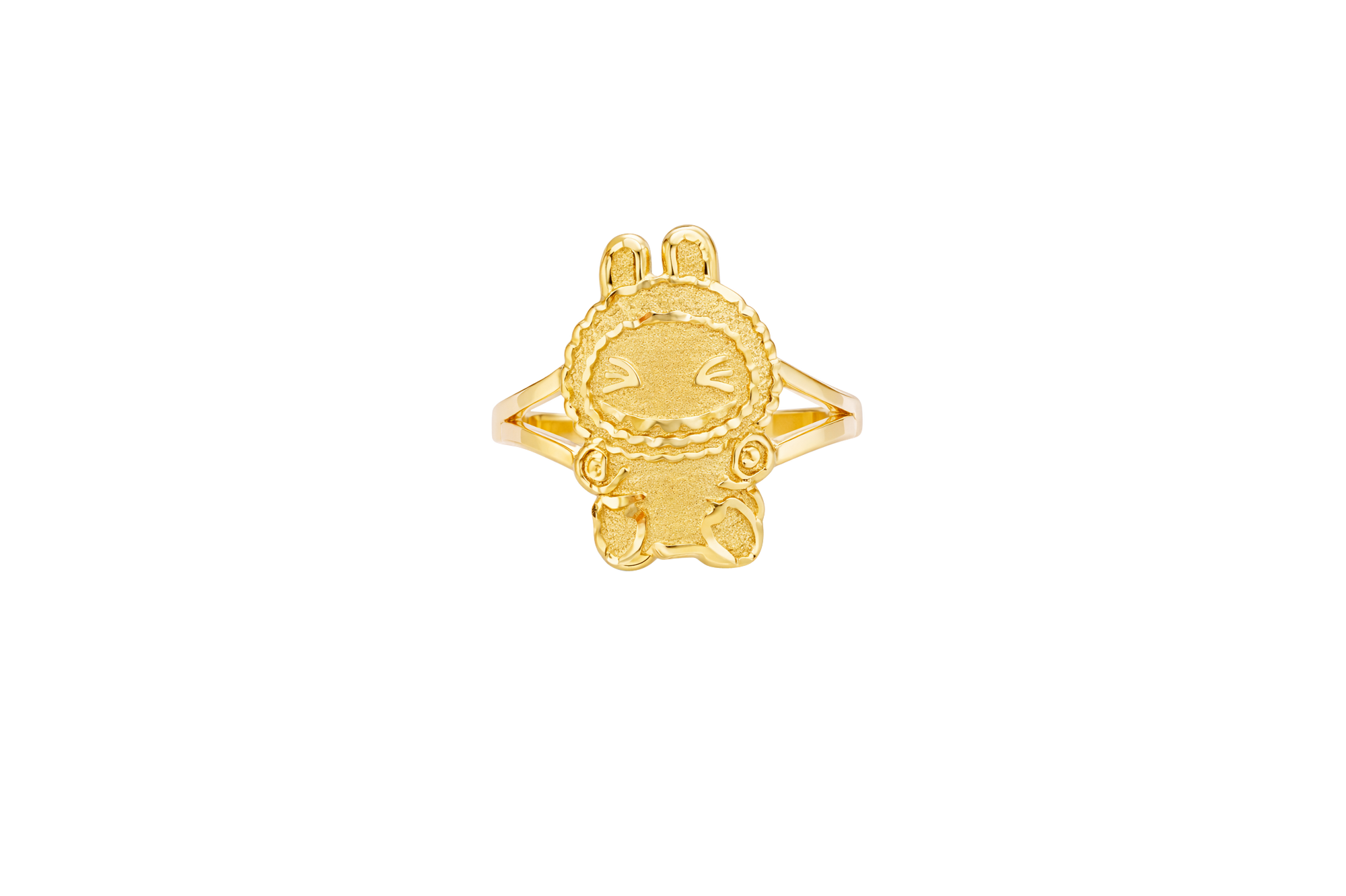 14KT Gold Ring Women's Medium Flat Labubu with Plain Split Band
