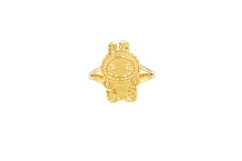 14KT Gold Ring Women's Medium Flat Labubu with Plain Split Band