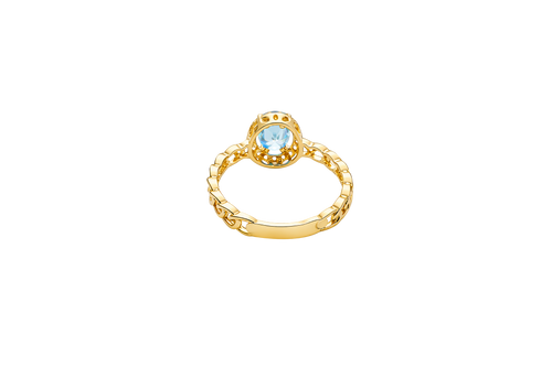 14KT Gold Ring Women's Oval Light Blue Center Stone with White CZ Stone Border Chino Band