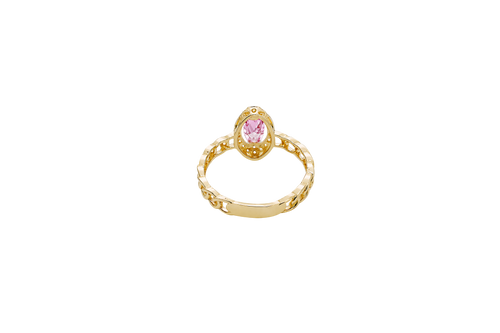 14KT Gold Ring Women's Marquise Pink Center Stone with White CZ Stone Border Chino Band