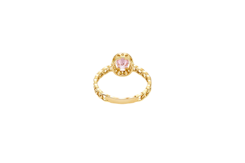 14KT Gold Ring Women's Oval Pink Center Stone with White CZ Stone Border Chino Band