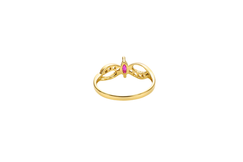14KT Gold Ring Women's Marquise Mini Red Center CZ Split Wavy Plain White CZ Band