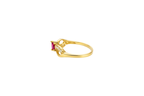 14KT Gold Ring Women's Marquise Mini Red Center CZ Split Wavy Plain White CZ Band
