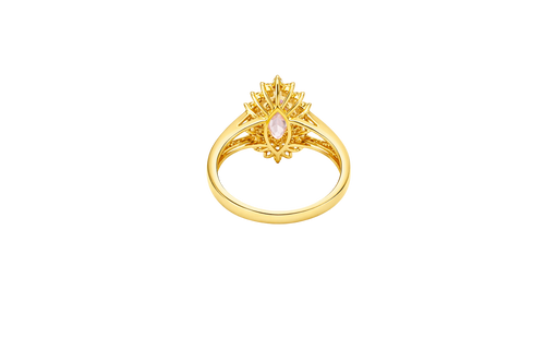 14KT Gold Ring Women's Marquise Pink Center CZ with Round Double CZ Border Plain Split Band