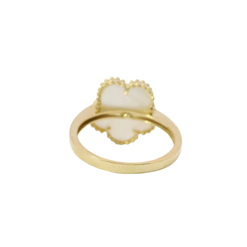 14KT Gold Ring Women's Ring Jumbo Pearl Color Clover with Gold Beaded Center and Plain Band