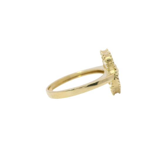 14KT Gold Ring Women's Ring Jumbo Pearl Color Clover with Gold Beaded Center and Plain Band