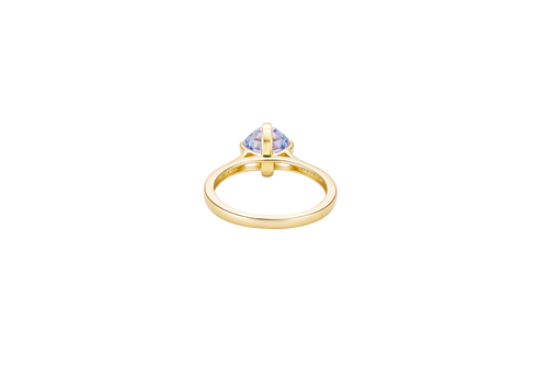 14KT Gold Ring Women's Octagon Rose Mini Four Prong Light Purple CZ Center Stone with Round White Pave CZ Stone Band