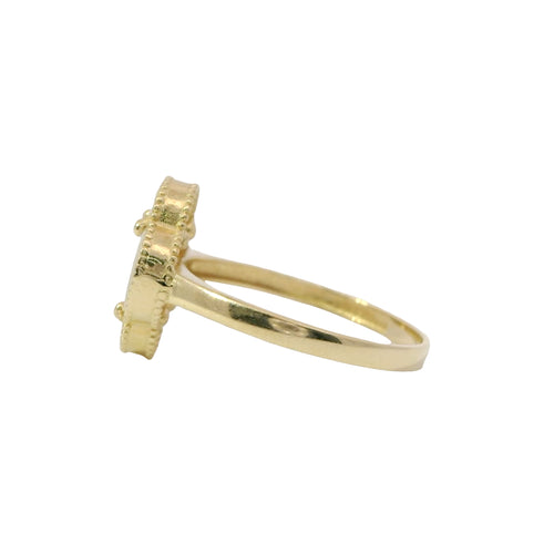 14KT Gold Ring Women's Medium Pearl Clover with Plain Outline and Band