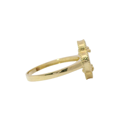 14KT Gold Ring Women's Medium Pearl Clover with Plain Outline and Band