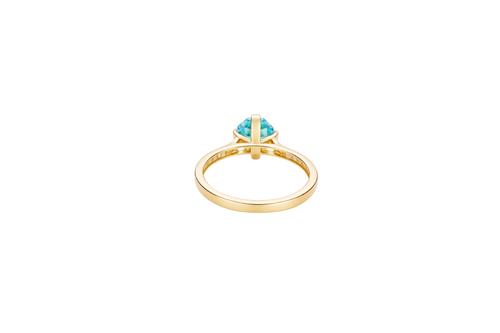 14KT Gold Ring Women's Octagon Rose Mini Four Prong Turquoise CZ Center Stone with Round White Pave CZ Stone Band
