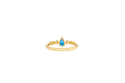 14KT Gold Ring Women's Navy Blue Pear CZ Center 3 Round White CZ Stones Shoulders Plain Band