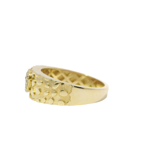 14KT Gold Ring Women's White CZ Stone Heart Center Cluster with Nugget Band