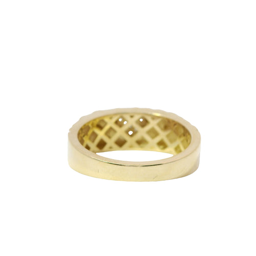 14KT Gold Ring Women's White CZ Stone Heart Center Cluster with Nugget Band