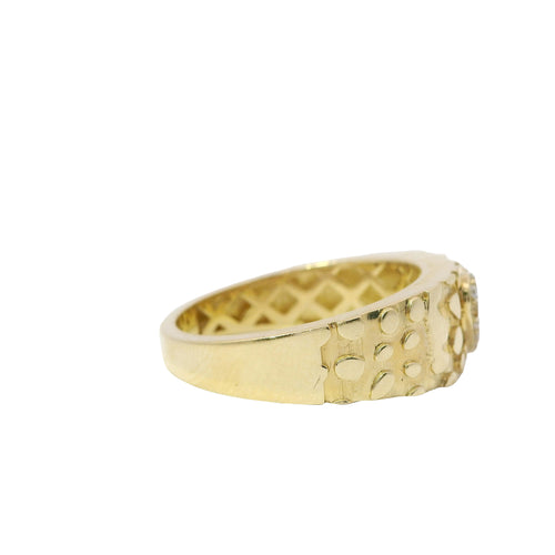14KT Gold Ring Women's White CZ Stone Heart Center Cluster with Nugget Band