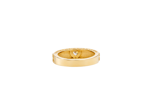 14KT Gold Ring Women's Nugget Band with Heart Shape White CZ Center Stone Plain Border and White CZ Stones on Edge of Band