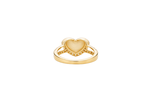 14KT Gold Ring Women's Nugget Puff Heart Center with White CZ Stones on Border and Split Band