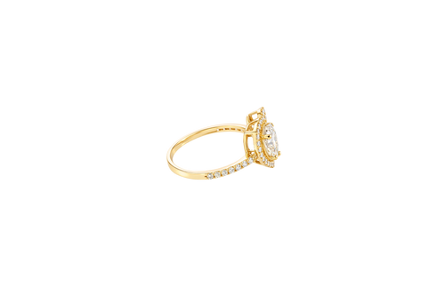 14KT Gold Ring Women's Open White CZ Heart Shape and Band with Smaller White Heart Shape CZ Center Stone