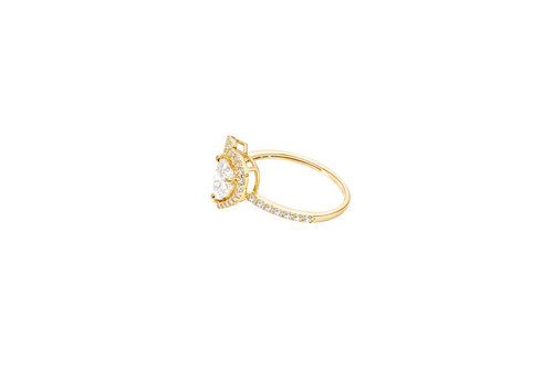 14KT Gold Ring Women's Open White CZ Heart Shape and Band with Smaller White Heart Shape CZ Center Stone