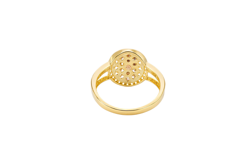14KT Gold Ring Women's Oval Two Tone St Jude White CZ Stones Background Border Double Split CZ Band