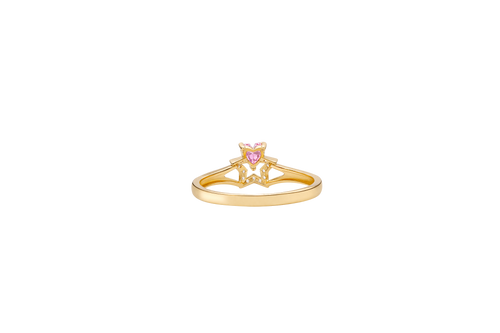 14KT Gold Ring Women's Pink CZ Top Stone with White CZ Stones Border Outline Only Star Shape Plain Split Band