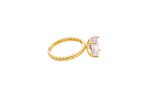 14KT Gold Ring Women's Pink Oval 4 Prong Plain Rope Band
